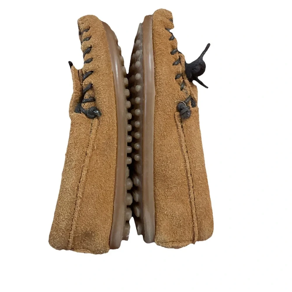 Minnetonka Thunderbird Moc Suede Moccasins Kids Sz 7 Beaded Brown Slip‎ On Shoes